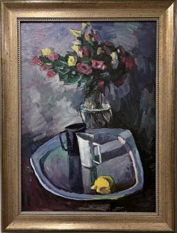 Still life with flowers and lemon